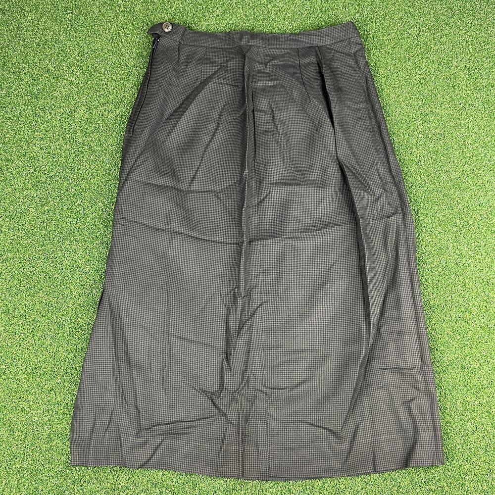 Vintage Olive Birdseye Side Slit Lined Pleated Career Office Maxi Skirt Sz 4